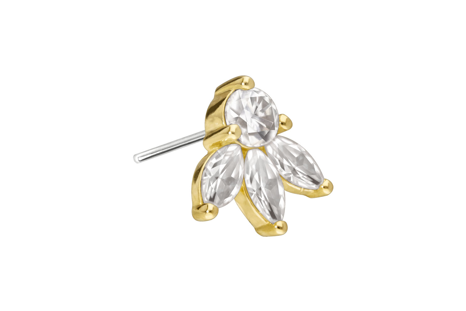 14 Karat Gold Aufsatz mit Titan Push Pin MOISSANIT-LOTUSBLÜTE von Piercingline